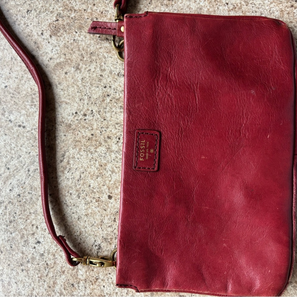 Vintage Fossil Red Leather Crossbody Bag